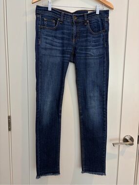 Rag & Bone DRE Slim Boyfriend Jeans Yesler Dark Wash Raw Hem Size 27
